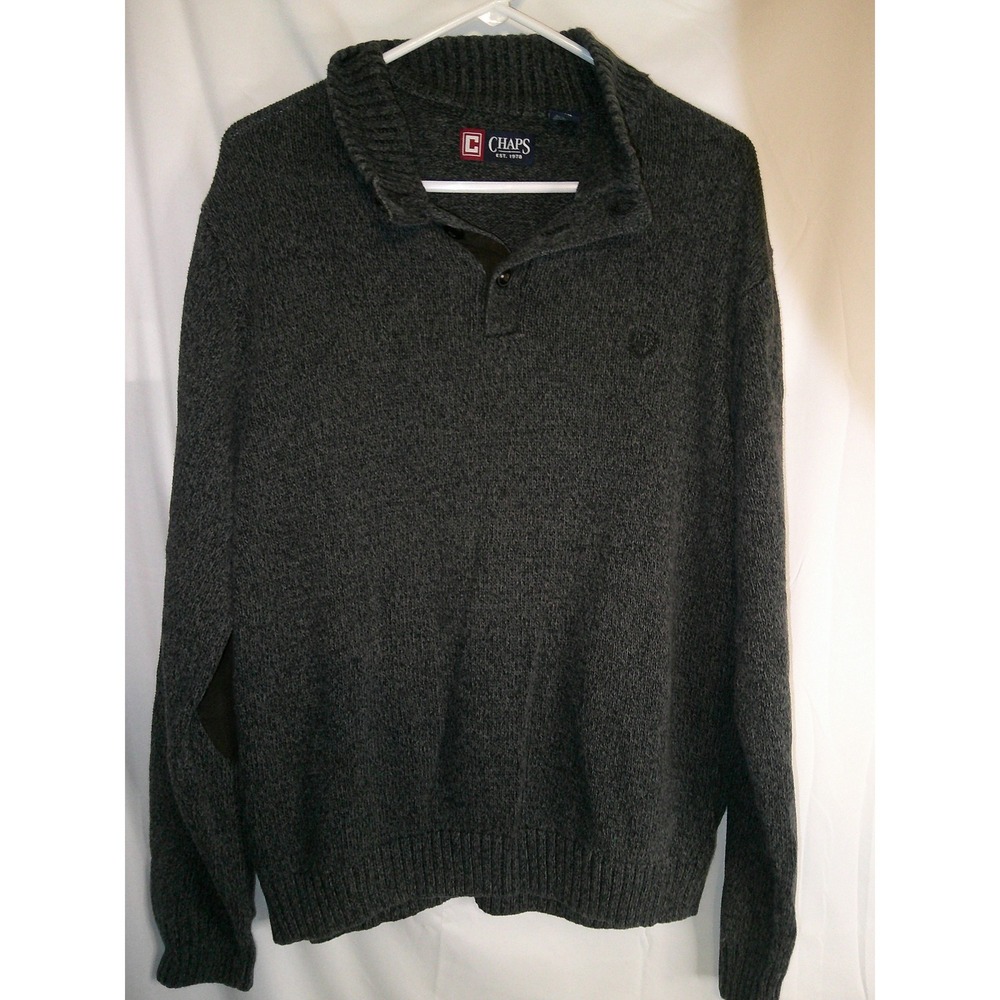 Chaps Mens L/G Gray Long Sleeve Button‎ Mock Neck Knit Sweater Pullover